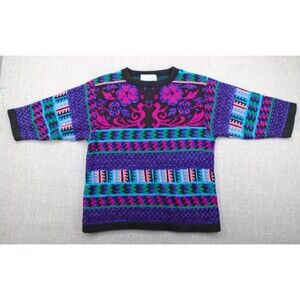 Vintage Acrylic Knit Sweater Gregge Multicolored Womens Medium 3/4 Sleeve
